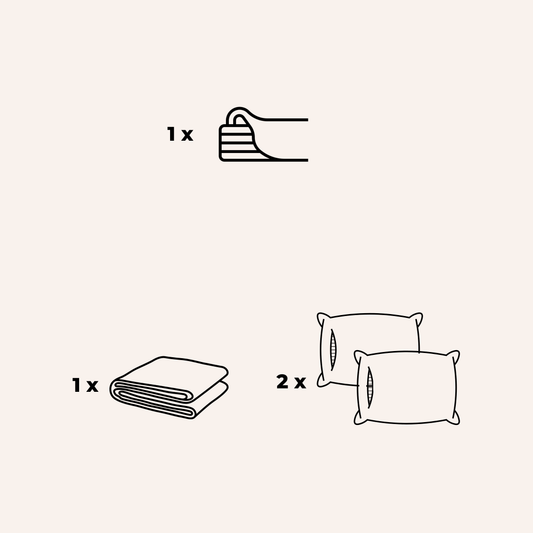 Top sheet set with 1 pillowcase and 2 bamboo pillows illustrated as bedding components.