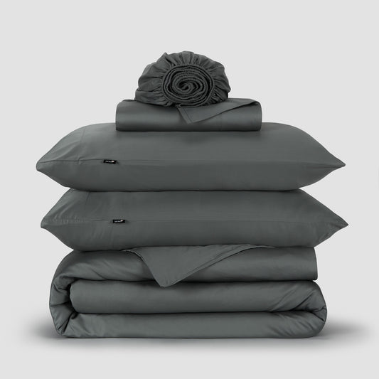Jogo Capa de Edredão roupa de cama cinzento bambu by Momo Cotton – tecido de cetim 300 fios, suave, respirável e sustentável.