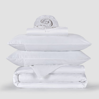 Jogo Capa de Edredão roupa de cama Branco bambu by Momo Cotton – tecido de cetim 300 fios, suave, respirável e sustentável.