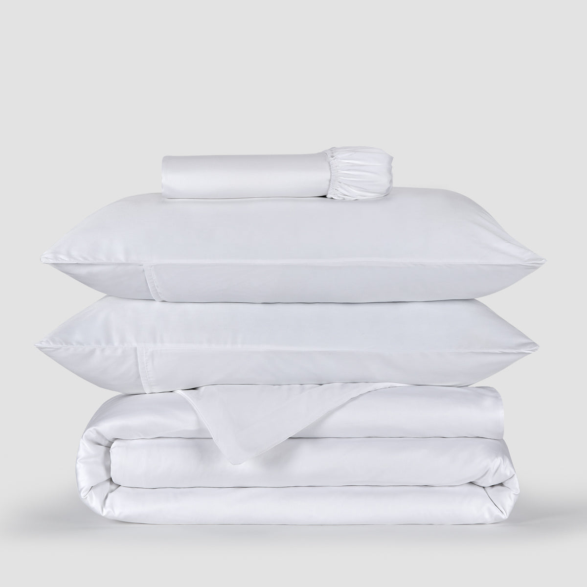 Jogo Capa de Edredão roupa de cama Branco bambu by Momo Cotton – tecido de cetim 300 fios, suave, respirável e sustentável.